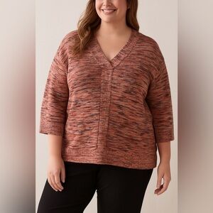 Pure Jill 3X Marled Knit V-Neck Pullover Sweater Cozy Classic Plus Size J. Jill